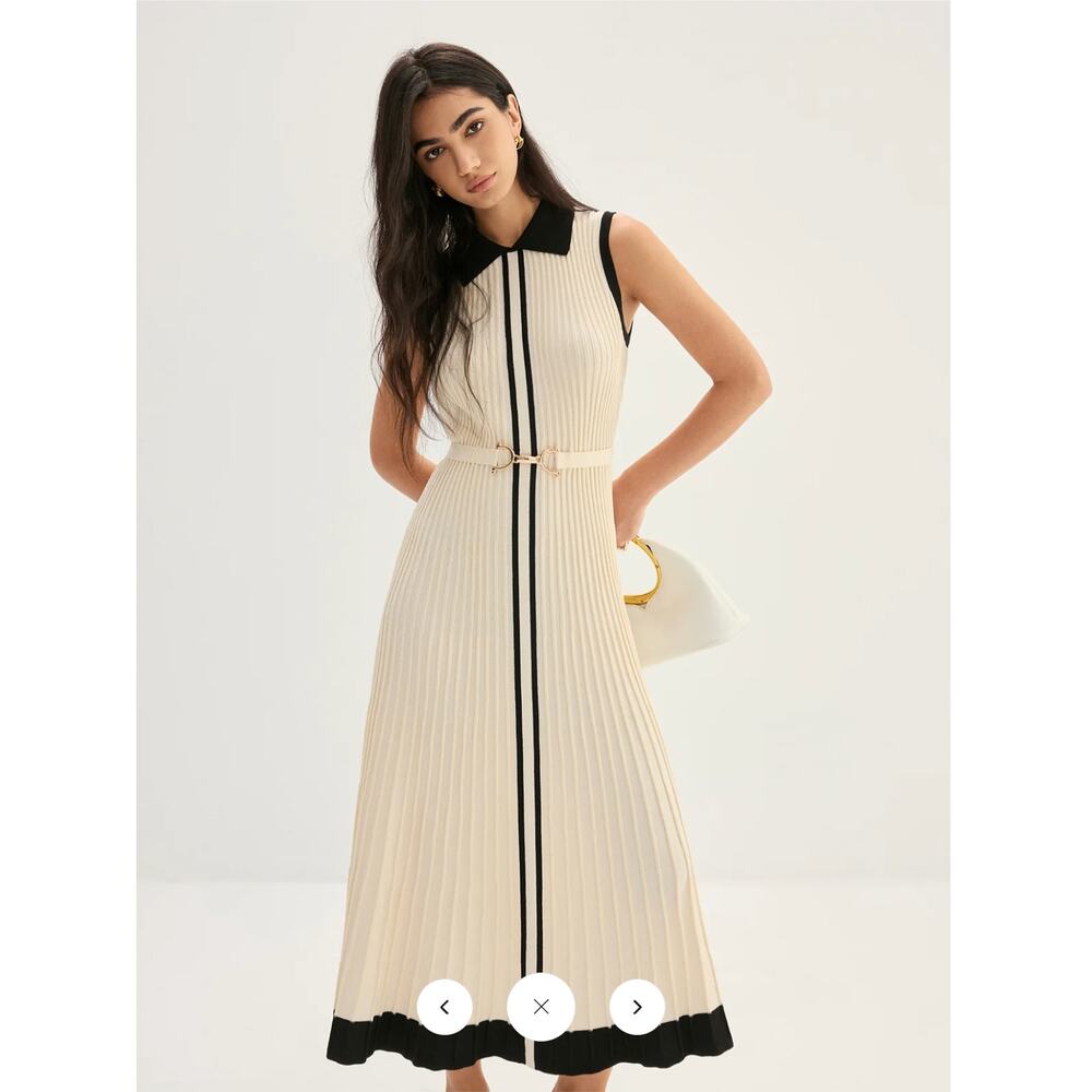 NWT Commense Elegant Contrast Collar Rib Knit Maxi Dress Sz L - Picture 4 of 7